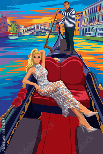 Luxury Venetian Evening – Stylish Woman Relaxing on a Gondola