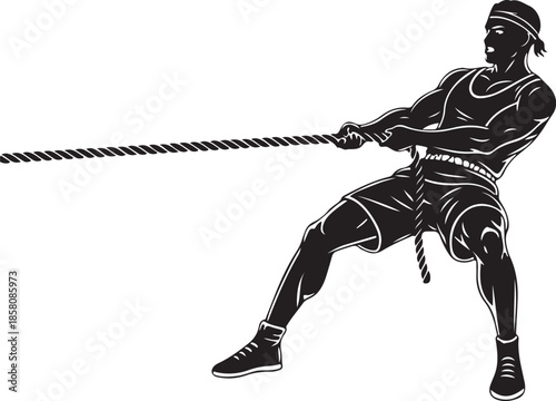Tug of War Sport Athlete Pulling Rope Vector Silhouette Illustration