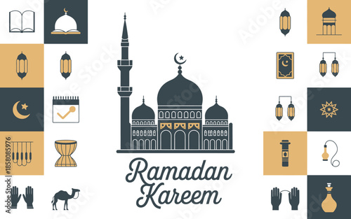 Islamic mosque and cultural in muted colors ramadan