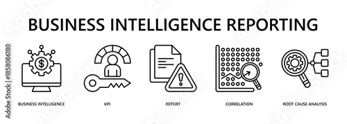 Business Intelligence Reporting Web Banner Icon Vector Illustration For Performance Monitoring And Strategic Evaluation.