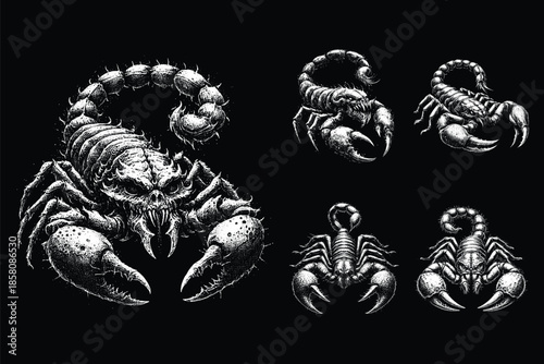 Set Bundle Hand Drawn Gold Fish Aquatic Black White Vintage Dark Art for Tattoo and Clothing illustration