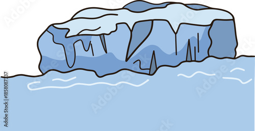 Clip art of a square iceberg in the middle of the ocean.