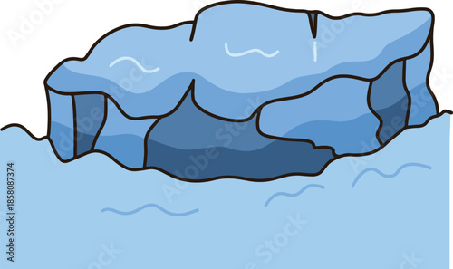 A cartoon clip art of an iceberg in the ocean.