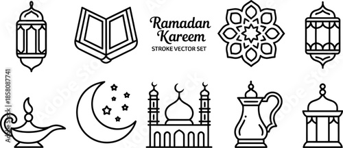 Islamic Ramadan Kareem set mosque lantern