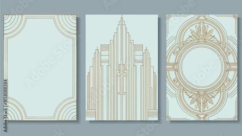 Luxury Art Deco Design Vector Illustration Set for Wedding Invitation and Gala Events