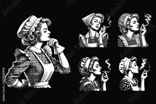 Set Bundle Hand Drawn Gold Fish Aquatic Black White Vintage Dark Art for Tattoo and Clothing illustration