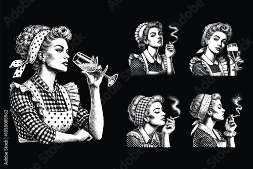 Set Bundle Hand Drawn Gold Fish Aquatic Black White Vintage Dark Art for Tattoo and Clothing illustration