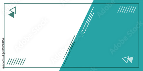 Abstract geometric background with diagonal division in white and teal, featuring minimalist triangles and dashed line patterns for modern design.