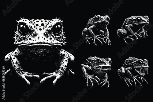 Set Bundle Hand Drawn Gold Fish Aquatic Black White Vintage Dark Art for Tattoo and Clothing illustration