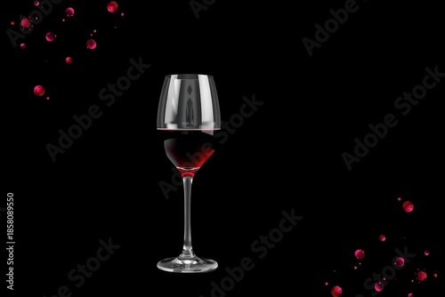 Elegant Wine Glass with Burgundy Particles on Black Abstract Background