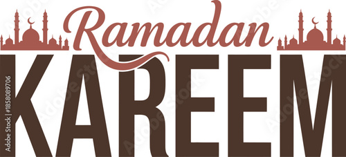 Ramadan Kareem text with mosque silhouettes islamic