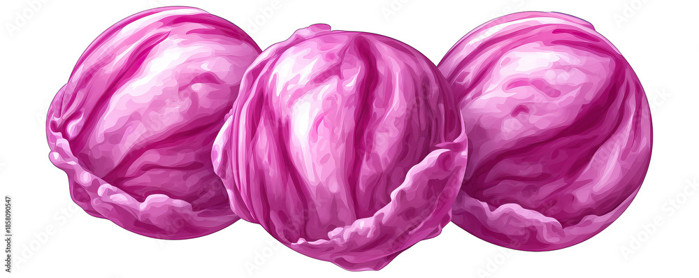 Obraz premium Three vibrant ice cream balls displayed together on a clean white background