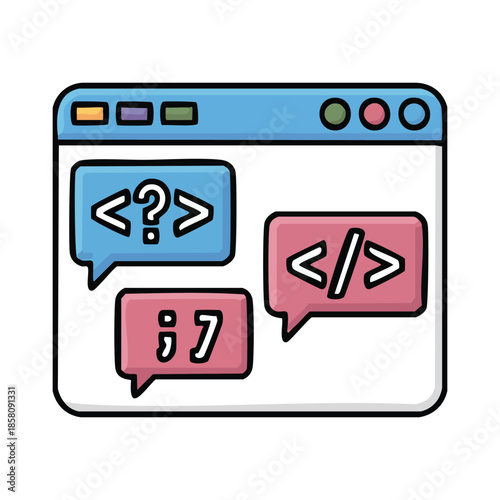 Web Development and Programming Illustration, Browser Window with Code Snippets, Cartoon Software Engineering and Coding Concept Vector