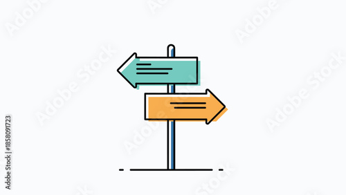 Simple signpost icon with two arrows pointing in opposite directions, symbolizing choice, decision, or direction.