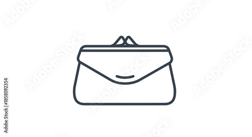 Minimalist line art illustration of a classic coin purse.