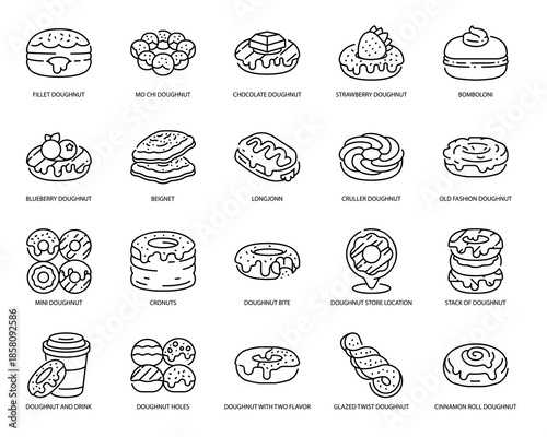 Assorted Doughnut Varieties Line Icon