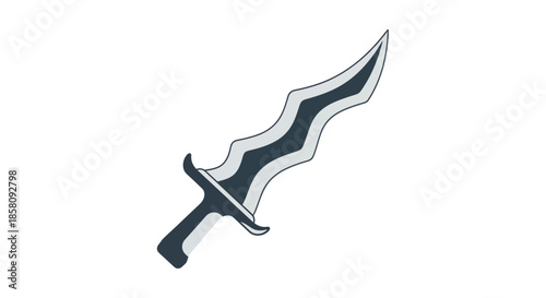 Stylized Black and White Wavy Blade Cartoon Dagger.