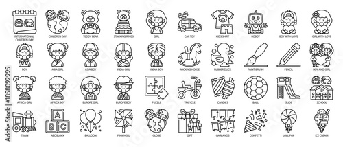 Children Day Line Icon Pack