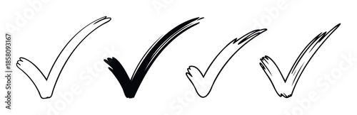 Collection of unique hand drawn check marks and approval signs providing various stylistic options for indicating completion, correctness, and selection in digital interfaces and print