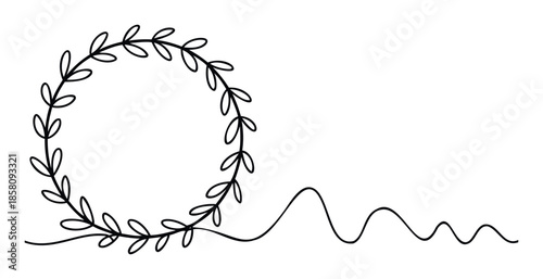 Continuous one line drawing style botanical foliage circle frame with a delicate curved line ideal for minimalist branding logos social media graphics or decorative text borders