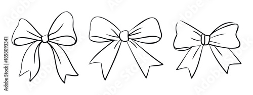 Elegant handdrawn line art bows perfect for adding a touch of festive flair to gift packaging, party invitations, or special occasion announcements.
