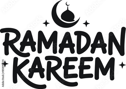 Ramadan Kareem text with crescent moon and mosque islamic