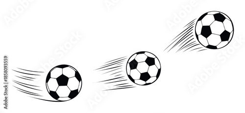 Dynamic soccer balls in motion graphic for sportsrelated marketing materials, game event promotions, and athletic merchandise designs.