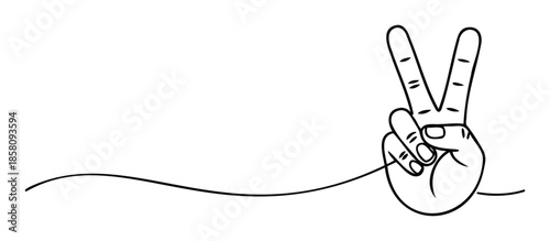 Elegant continuous single line drawing capturing a hand displaying the peace sign gesture perfect for conveying unity hope and positive feelings in various graphic materials