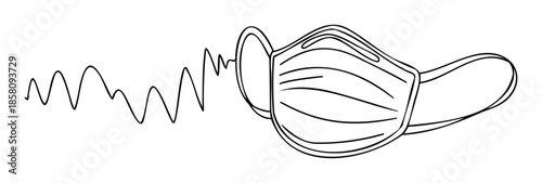 Medical face mask with an abstract wavy line symbolizing breath, protection, and air safety, ideal for public health campaigns, preventive measure graphics, and educational materials.