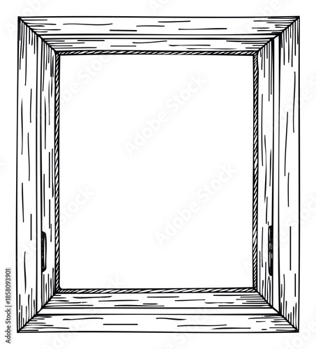 Hand drawn wooden empty picture frame for displaying announcements photographs posters documents or as a simple rustic border graphic element.