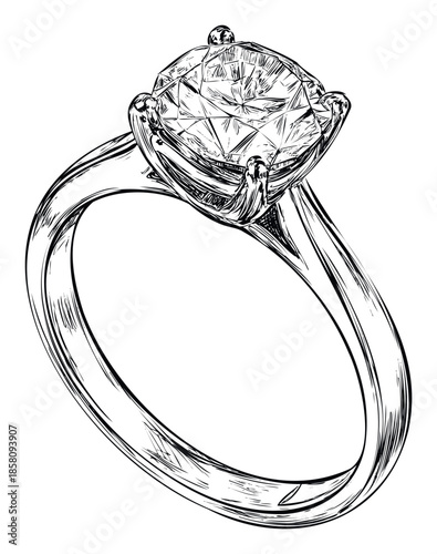 Luxurious sketch of a classic solitaire diamond ring ideal for showcasing exquisite bridal jewelry collections and celebrating special relationship milestones