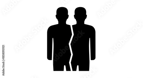 Silhouette of Two People Split in Half Representing Conflict and Separation Vector Concept