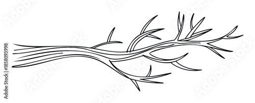 Stylized natural woody twig illustration ideal for botanical compositions, environmental topics, and visual decorations in different media applications.