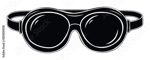 Vintageinspired black goggles with dark lenses and an adjustable strap provide essential eye protection and a distinctive look for various outdoor adventures or costume events.