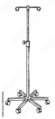 A medical infusion stand with a heightadjustable pole and multidirectional wheels, essential equipment for hospitals, clinics, and home healthcare settings for fluid delivery
