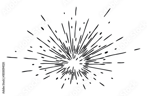 Dynamic black and white explosion effect capturing a burst of energy and movement, perfect for striking backgrounds, overlay graphics, or abstract visual components in various media.
