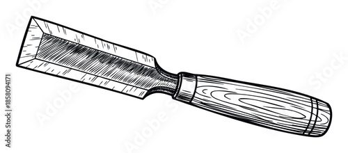 Classic woodworking chisel featuring a sharp metal blade and a sturdy wooden handle, perfect for carpentry themed projects and tool related publications