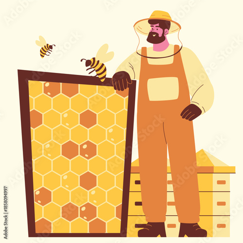 collecting honey from beehive illustration