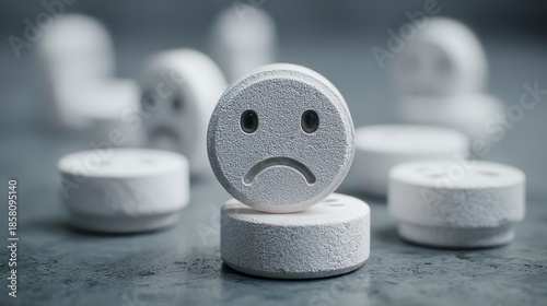 White pills on white background. Close up