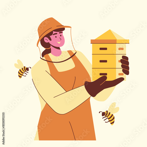beekeeper harvesting fresh honey illustration