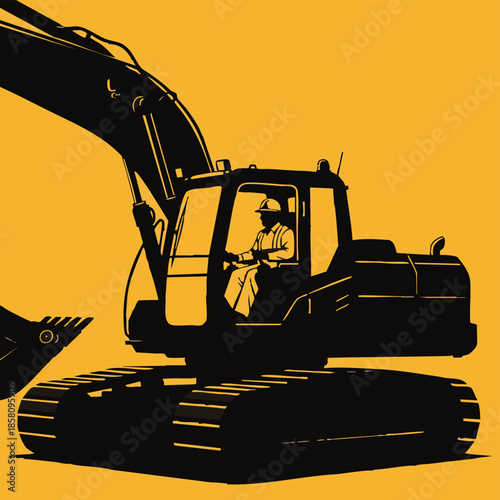 Excavator Operator Silhouette Heavy Machinery Construction.