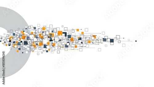 Abstract digital art with colorful squares and gray circle