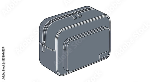 Gray Rectangular Toiletry Bag with Zipper and Pocket.