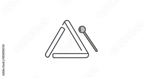 Simple Line Art Illustration of a Triangle Musical Instrument with Striker.