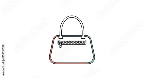 Outlined Handbag with Zipper and Handle Simple Design.