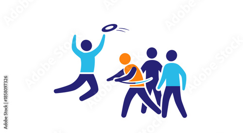 Diverse group of people playing frisbee in a park active outdoor recreation.