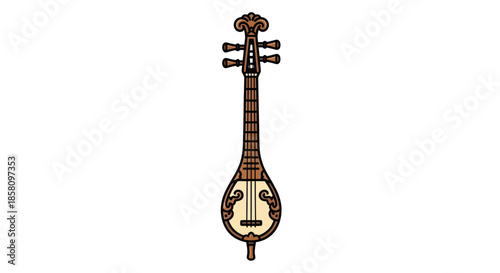 Traditional Chinese Pipa Lute Musical Instrument Illustration.