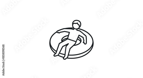 Simple Line Drawing of Person Floating on Inner Tube.