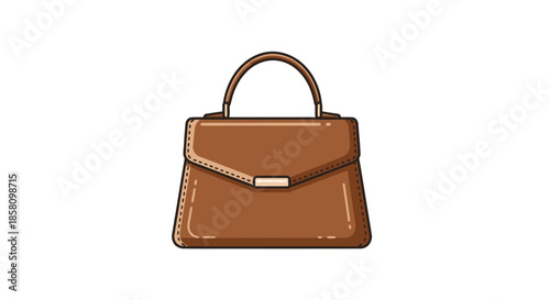 Elegant Brown Leather Handbag with Top Handle and Gold Clasp.