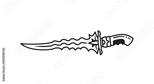 Ornate Dagger Illustration with Wavy Blade and Detailed Hilt Design.